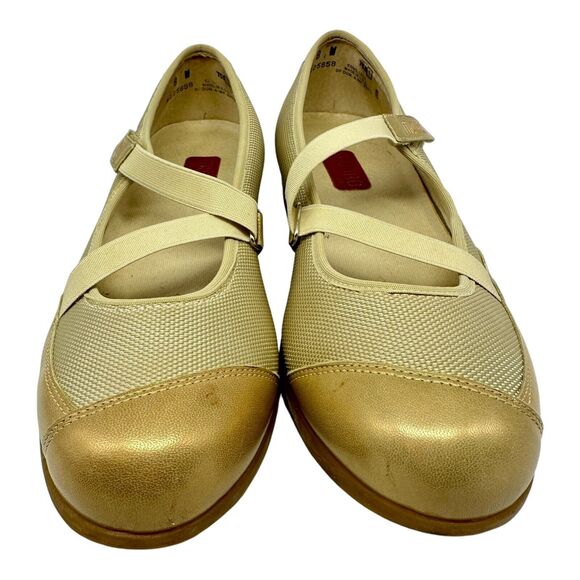 Munro American Comfort Mary Jane Size Wide Flats Gold Fabric & Leather 8 W - Picture 2 of 10